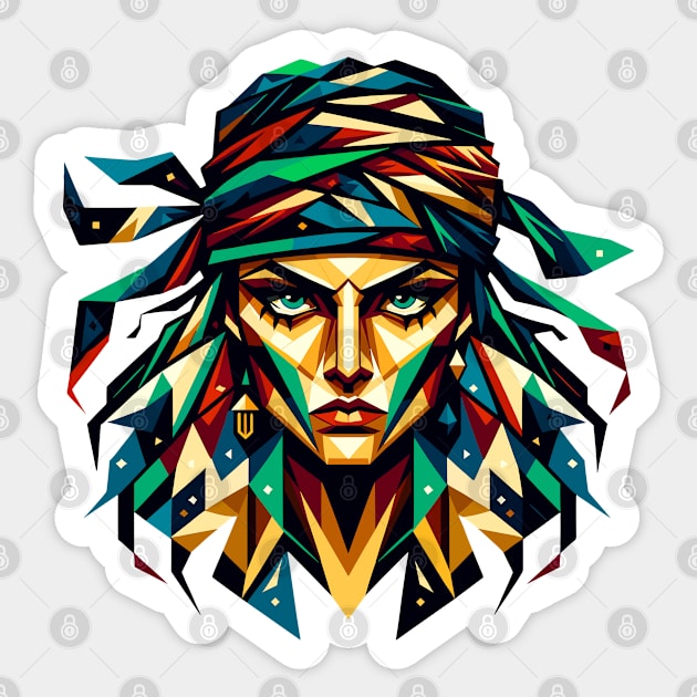 Geometric Pirate Woman: Medieval Abstract Art Sticker by AmandaOlsenDesigns